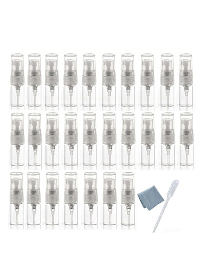 Elfenstall- 30pcs Mini Clear 2ml 5/8Dram Atomizer Vial Glass bottle Spray Refillable Perfume Empty Sample Bottle Clean Cloth Free 3ML Pipette for Travel Party