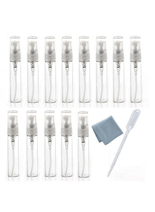 Elfenstal- 25pcs Clear 5ml 1/6oz Glass Atomizer bottle Spray Refillable Perfume Empty Bottle Glass Clean Cloth for Travel Party Must Makeup Tool