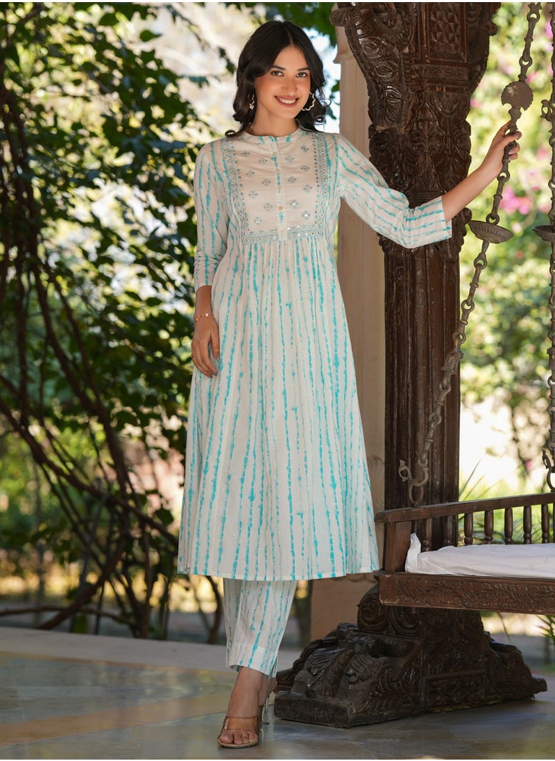 White Cotton Tie & Dye Kurta 2Pc Set