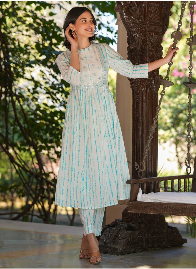 White Cotton Tie & Dye Kurta 2Pc Set
