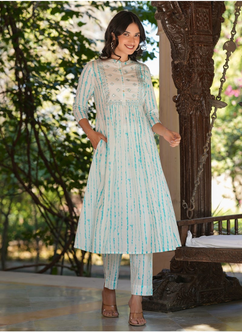 White Cotton Tie & Dye Kurta 2Pc Set