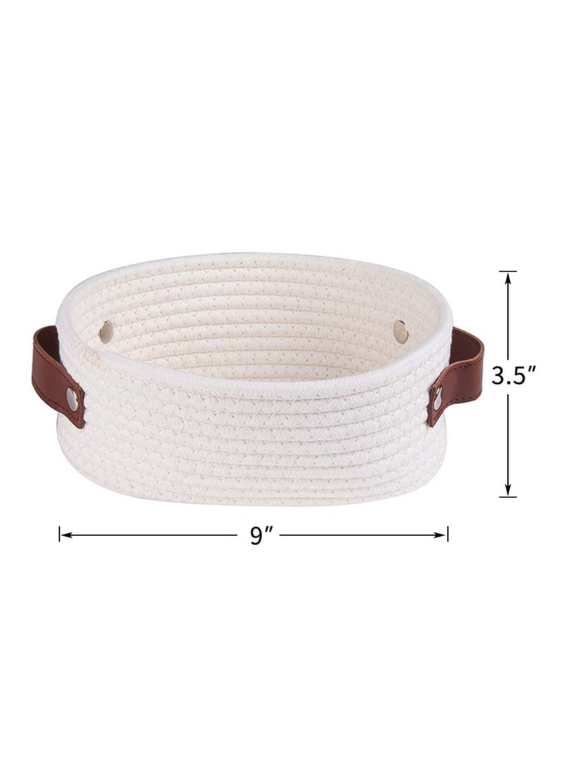Small Woven Basket Mini Cotton Rope Storage Basket Tiny White Basket Oval Decorative Toy Dog Cat Basket for Nursery Kids Room Gift
