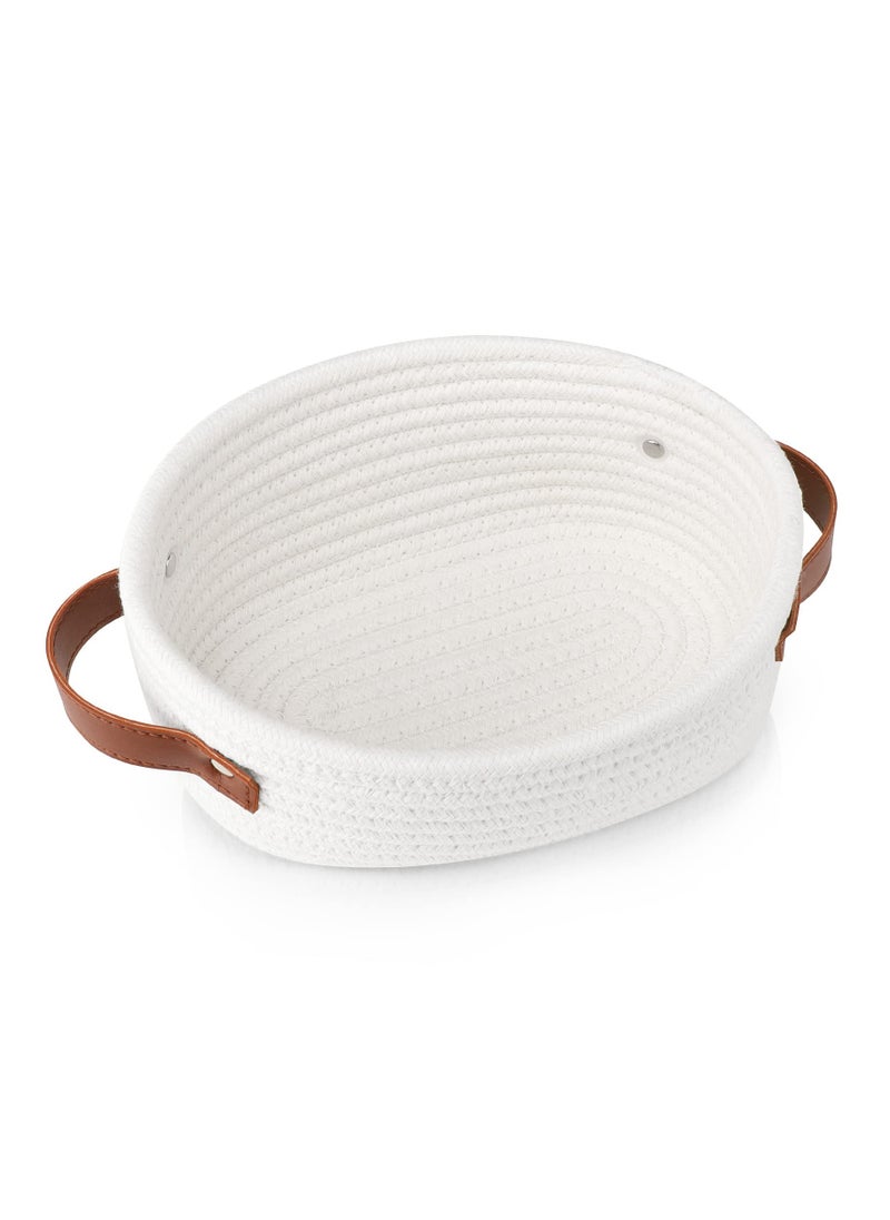 Small Woven Basket Mini Cotton Rope Storage Basket Tiny White Basket Oval Decorative Toy Dog Cat Basket for Nursery Kids Room Gift