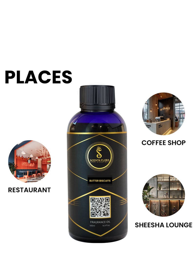 Butter Biscuits Fragrance Oil for Scent Diffusers Aromatherapy 500ml | IFRA Certified | Blend of Almond, Biscuit, and Vanilla | Ideal for Coffee Shops and Restaurants