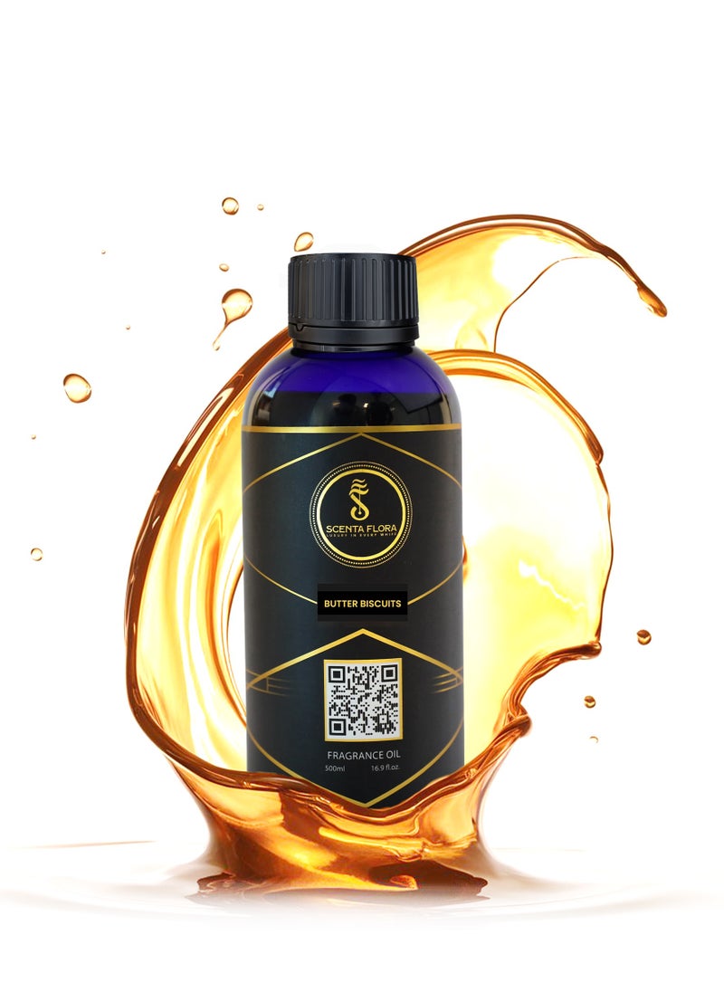 Butter Biscuits Fragrance Oil for Scent Diffusers Aromatherapy 500ml | IFRA Certified | Blend of Almond, Biscuit, and Vanilla | Ideal for Coffee Shops and Restaurants