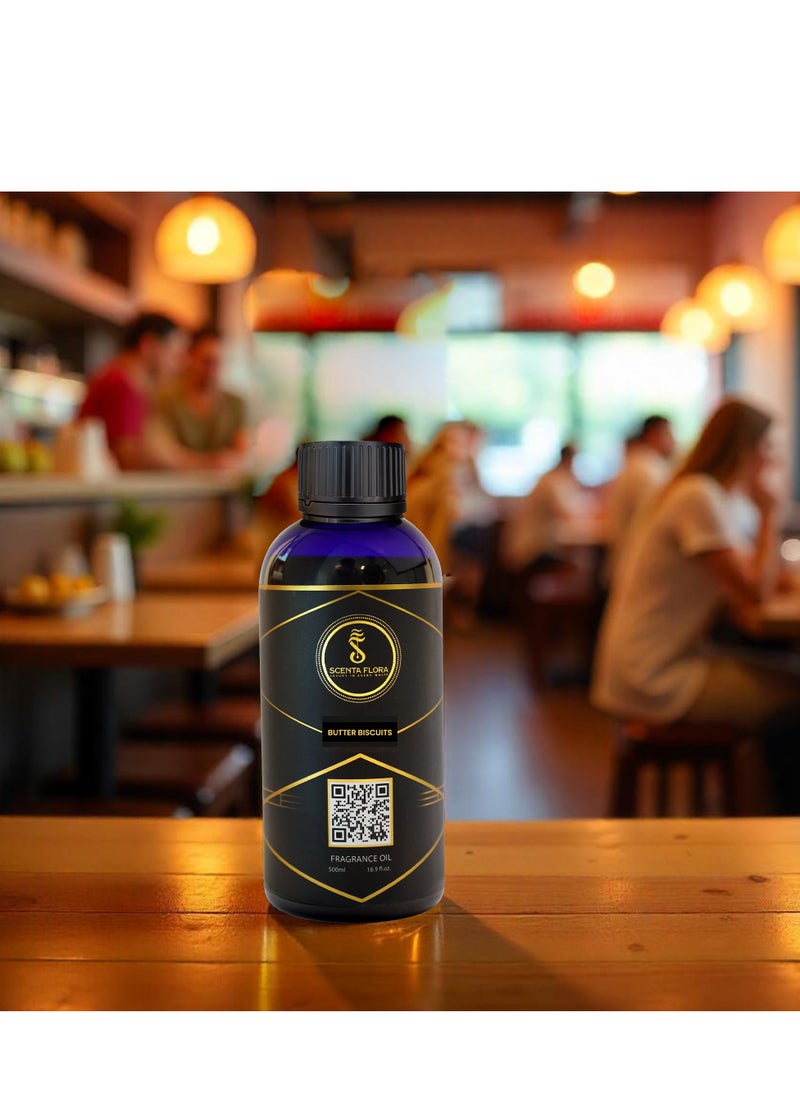 Butter Biscuits Fragrance Oil for Scent Diffusers Aromatherapy 500ml | IFRA Certified | Blend of Almond, Biscuit, and Vanilla | Ideal for Coffee Shops and Restaurants