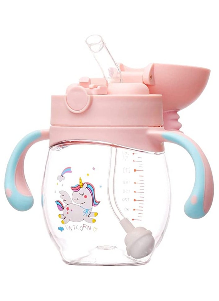 Baby Bottles Sippy Cup with Flashing Lights 260ML Kids Water Bottle Toddler Cups Weighted Straw Cups Spill Proof Leak-Proof Cups with Removable Handles for Toddlers Fun Gifts for Boys (Pink)