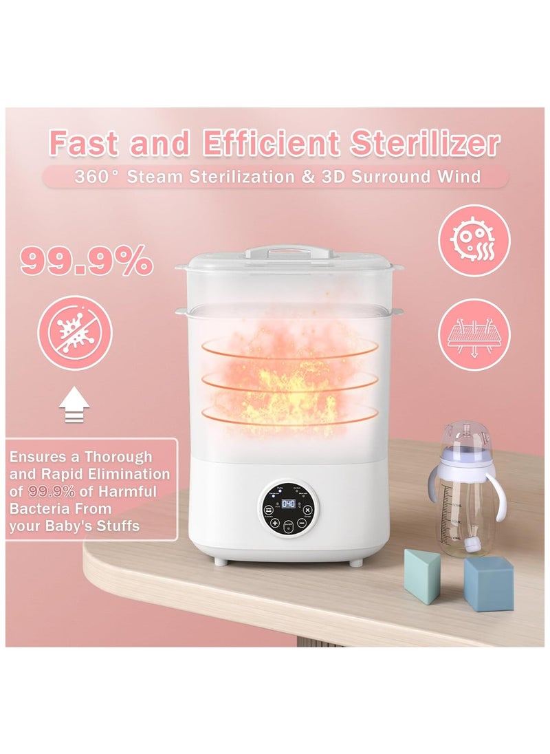 Baby Bottle Sterilizer and Dryer 5-in-1 Large Capacity Bottle Sanitizer and Dryer 2 Layers Compact Baby Bottle Electric Steam Sterilizer and Dryer for Baby Bottles Pacifiers Pump Parts