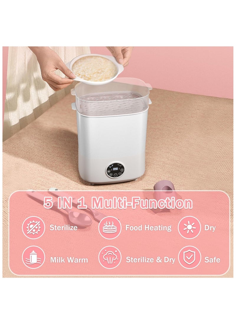 Baby Bottle Sterilizer and Dryer 5-in-1 Large Capacity Bottle Sanitizer and Dryer 2 Layers Compact Baby Bottle Electric Steam Sterilizer and Dryer for Baby Bottles Pacifiers Pump Parts