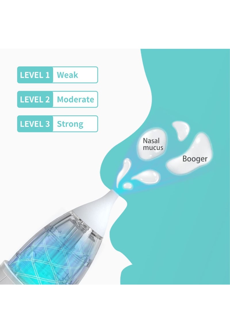 Nasal Aspirator for Baby, Baby Nose Sucker, Self-Cleaning Nose Cleaner for Toddler, Portable Snot Sucker for Baby, 3 Suction Levels, 2 Modes, Nasal Tweezers, 5 Hours Fast Charge for 60 Days
