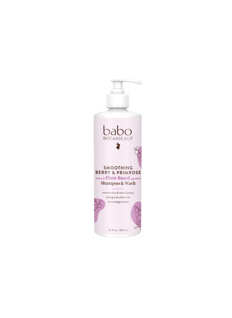 Babo Botanicals Smoothing Berry 2-in-1 Shampoo & Wash - Detangling & Nourishing - Eliminates Frizz & Prevents Static - Evening Primrose Oil - For all ages - Light Berry Fragrance- Vegan