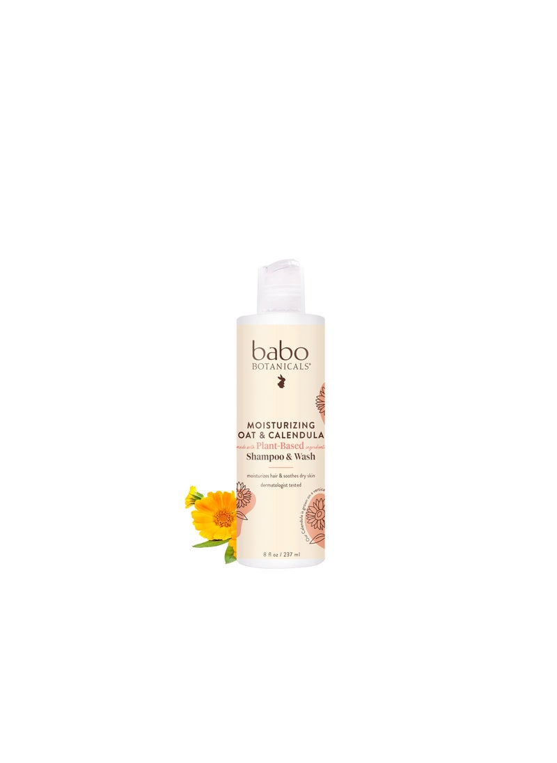 Babo Botanicals Moisturizing Oat & Calendula 2-in-1 Shampoo & Wash - For Dry or Sensitive Skin - For all ages - Lightly Scented - Vegan - 8 Fl Oz