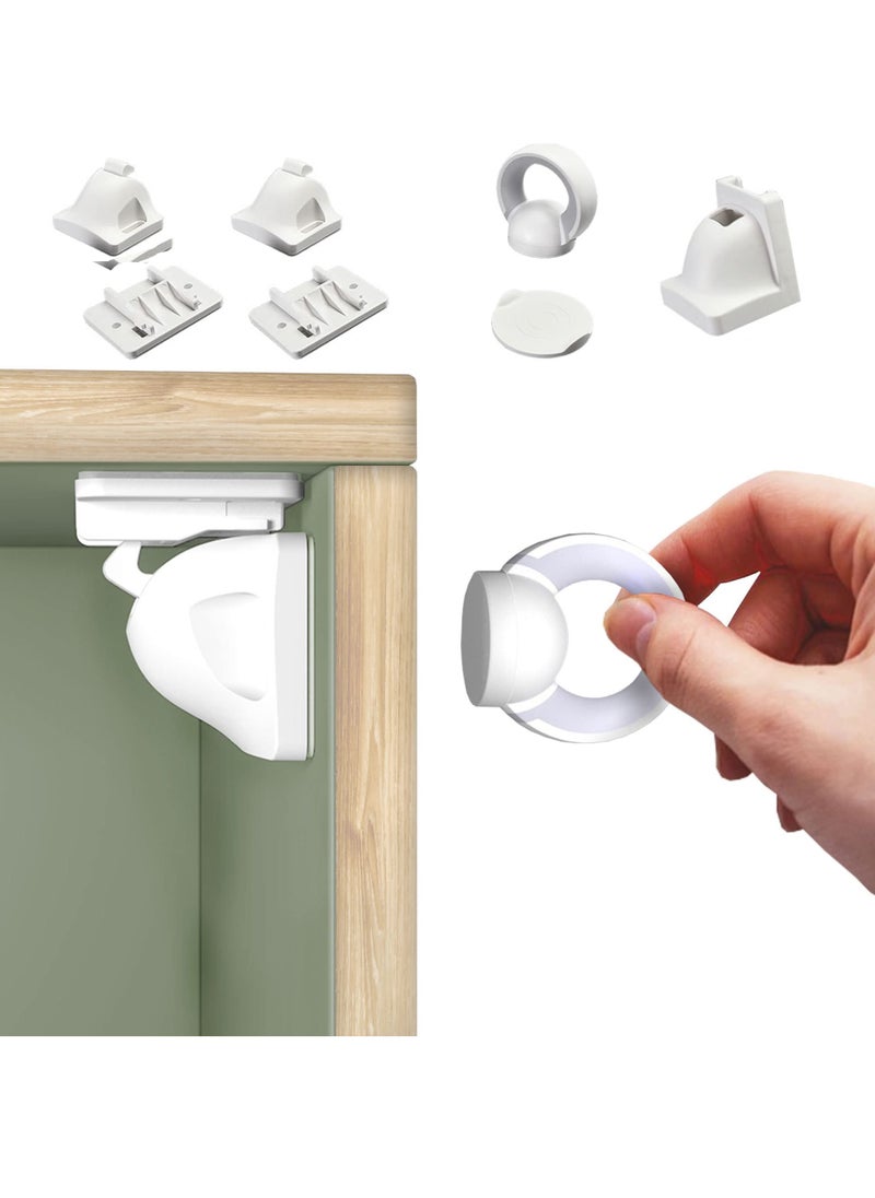 Magnetic Cabinet Locks, 2 Pack With 1 Key, Childproof Drawer Latch, Invisible And Multi Purpose, Easy Installation With 3M Adhesive Or Screws