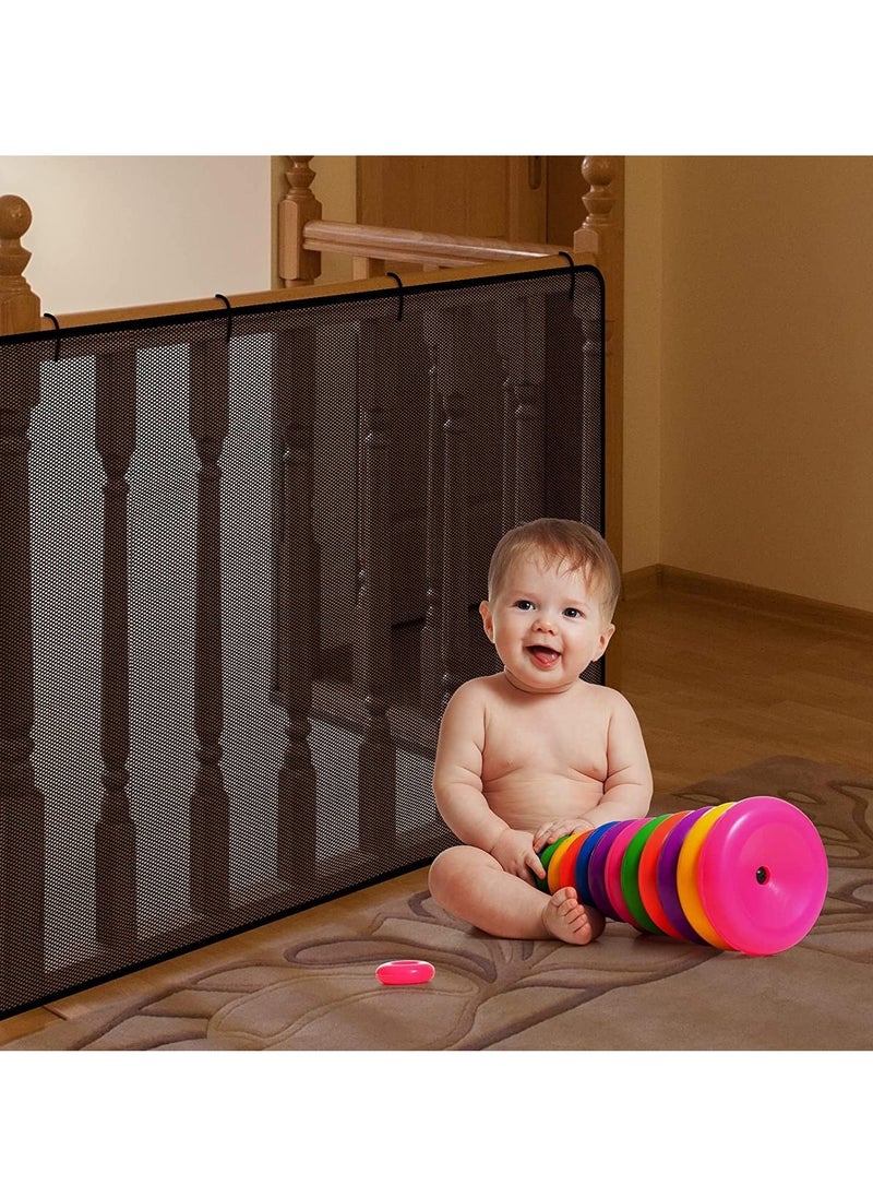 Child Safety Net 2 Sets, Durable Banister Guard for Baby Safety Stairs Railing Balcony Cribs, Banister Stair Mesh Baby Proofing, Easy to Install Stair Netting for Kids, Pets, Toys (Black, 3 x 0.79 M))