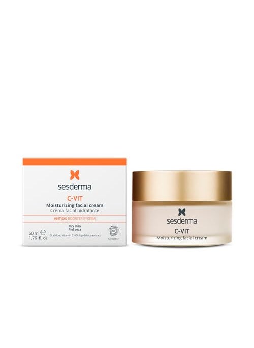 Sesderma C-VIT Moisturizing Facial Cream Vitamin C Antioxidant for Dry Skin Luminosity Radiance, 1.7 Fl Oz