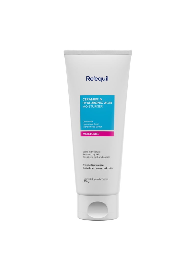 RE' EQUIL Ceramide Hyaluronic Acid Moisturiser Moisturizer For Face Barrier Repair Cream Long Lasting Hydration Suitable For Normal To Dry Skin 100G