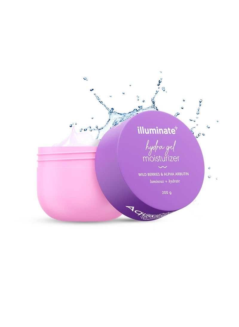 Aqualogica Illuminate + Hydra Gel Face Moisturizer | 24 Hour Deep Hydration for Oily to Combination Skin | with Wild Berries & Alpha Arbutin | Water-Like Gel Texture | 7.05 Oz/200g
