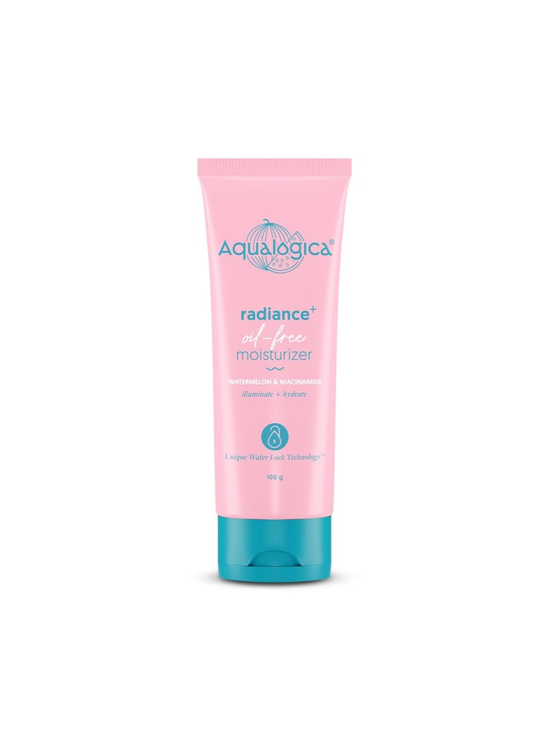 Aqualogica Radiance+ Oil Free Face Moisturizer | Watermelon & Niacinamide Infused | Helps Reduce Acne Marks | Hydrates Skin without Stickiness | 3.38 Fl Oz/100ml