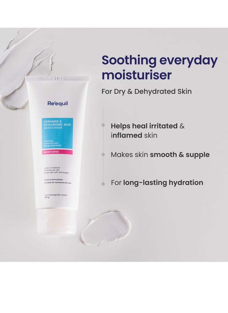 RE' EQUIL Ceramide Hyaluronic Acid Moisturiser Moisturizer For Face Barrier Repair Cream Long Lasting Hydration Suitable For Normal To Dry Skin 100G