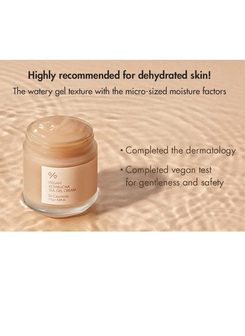leegeehaam Dr.Ceuracle Vegan Kombucha Tea Gel Cream (75g / 2.64 oz) - Hydrating, Nourishing Korean Skincare with Vegan Fermented Black Tea Complex
