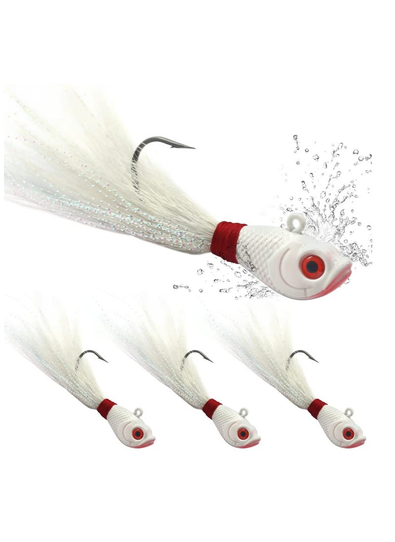 Bucktail-Jigs-Saltwater-Hair-Jigs-Head -Flukes-Fishing-Lures-Assorted Kit for Striped Bass Walleye Snook Rockfish Redfish 1/4oz 1/2 oz 1oz 2 oz  3PCS