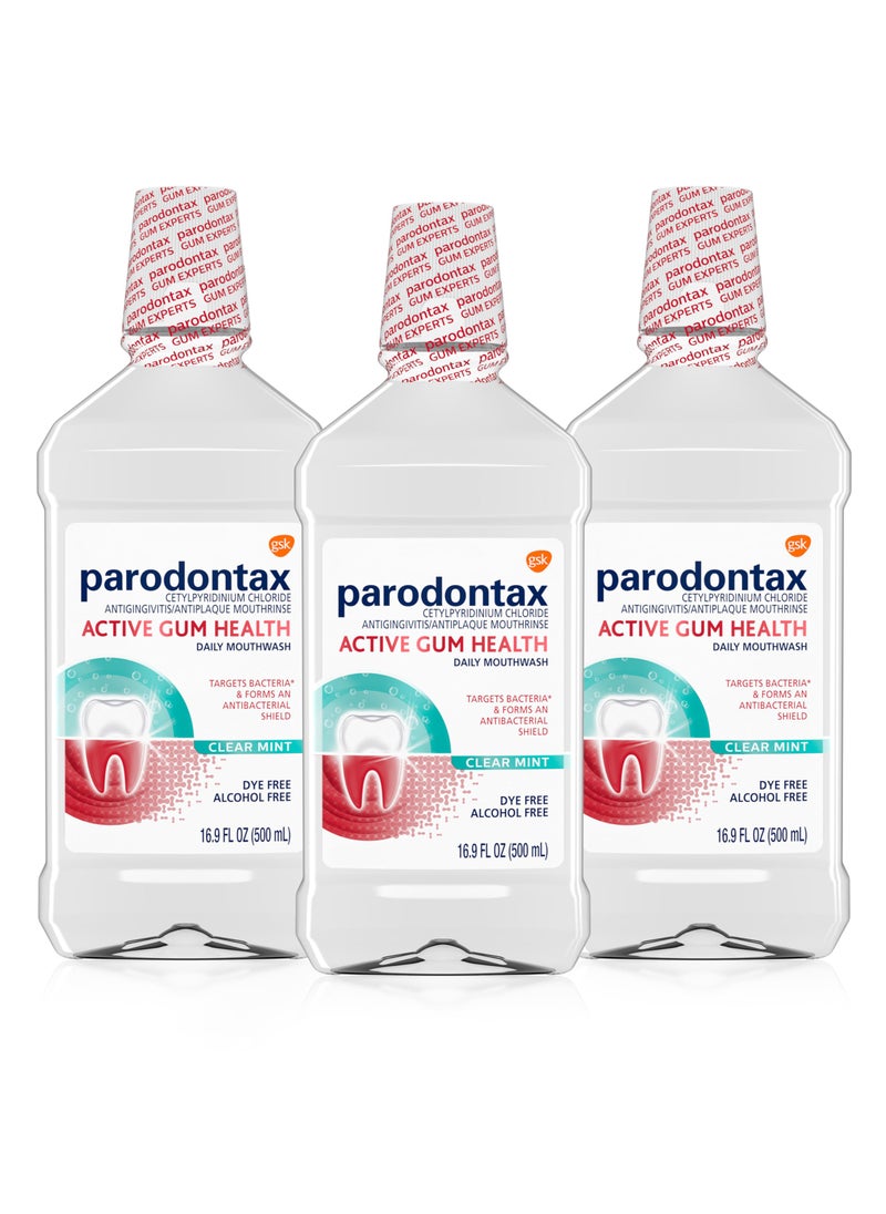 Parodontax Active Gum Health Mouthwash, Antiplaque and Antigingivitis Gum Mouthwash, Clear Mint, 16.9 Fl Oz x 3