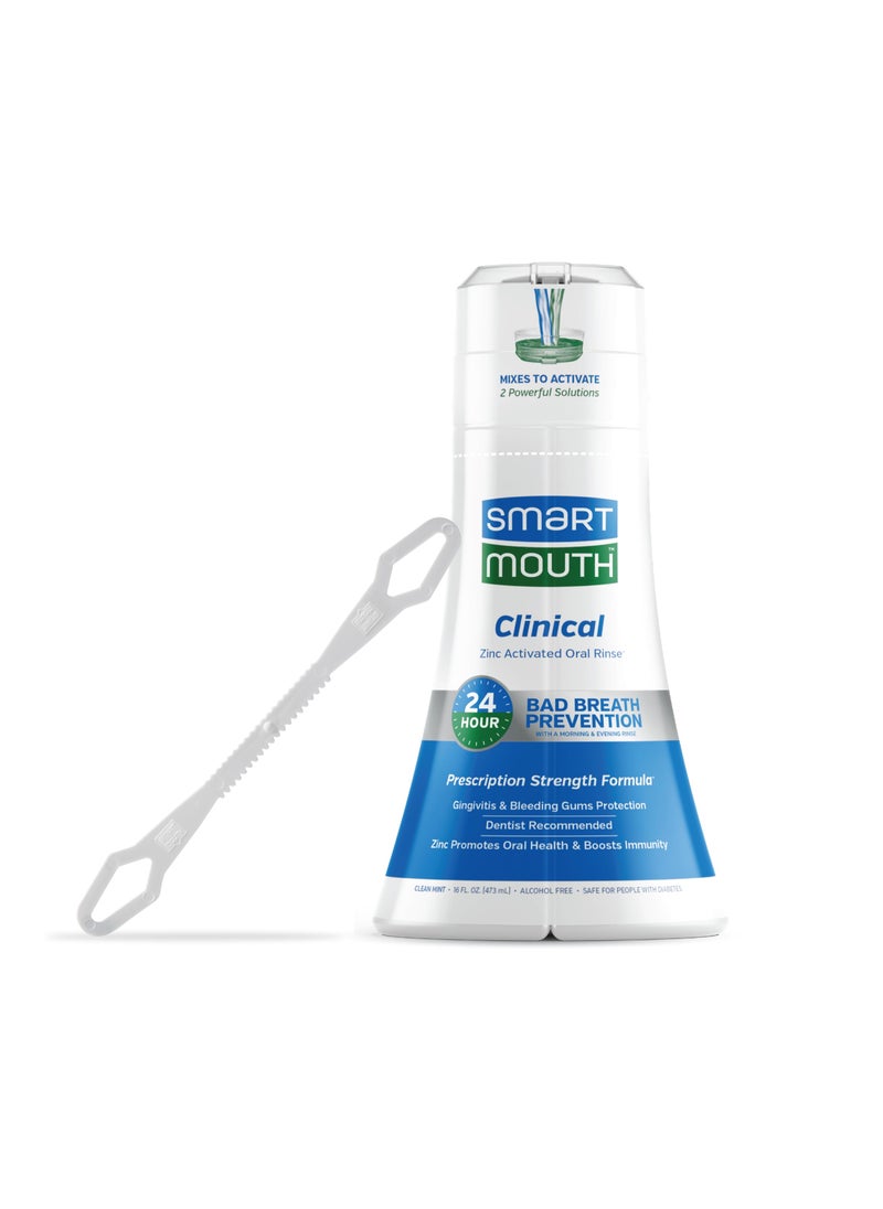 SmartMouth DDS Activated Clinical Mouthwash with Tongue Cleaner - Adult Mouthwash for Fresh Breath - Clinical Strength Mouthwash for Gum Health, Gingivitis & More - Clean Mint Flavor, 16 fl oz