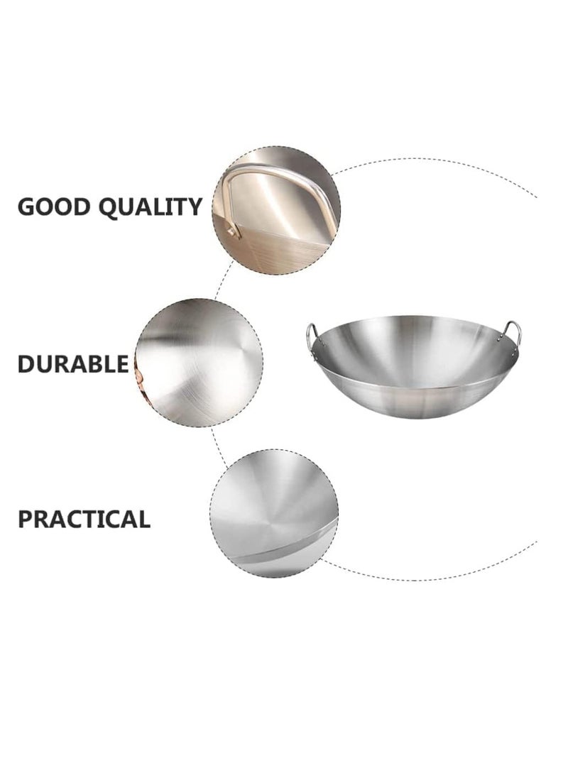 ECVV | 2PCS | Stainless Steel Wok Pan Stir Fry Pan Deep Frying Wok Nonstick Frying Skillet with Double Handles Flat Bottom Wok Chinese Cooking Wok 30cm/11.81 inch Stainless Steel 30cm/11.81 inchcm