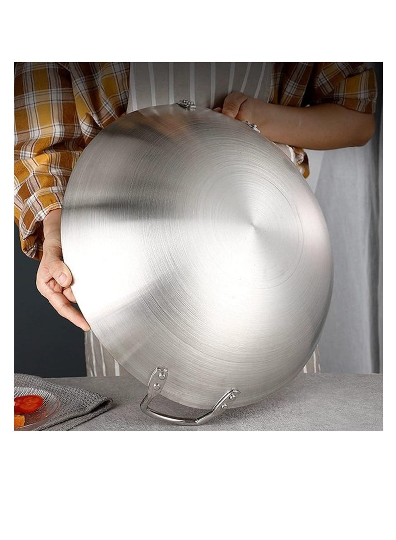ECVV | 2PCS | Stainless Steel Wok Pan Stir Fry Pan Deep Frying Wok Nonstick Frying Skillet with Double Handles Flat Bottom Wok Chinese Cooking Wok 30cm/11.81 inch Stainless Steel 30cm/11.81 inchcm