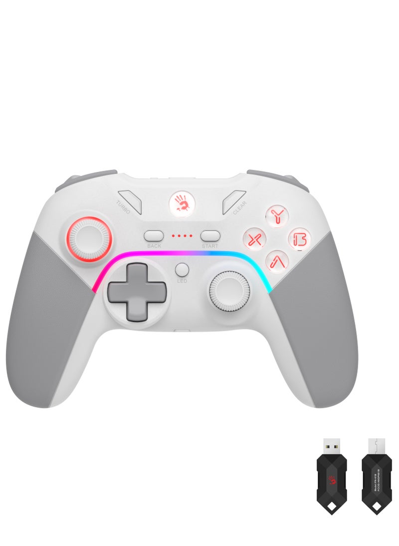 2.4G Wireless/Wired RGB Gaming Controller GPW70, Immersive 3-Level Vibrations, Rechargeable with USB Type-C, Dual Mode Connection, Support Mouse Function in Android, White