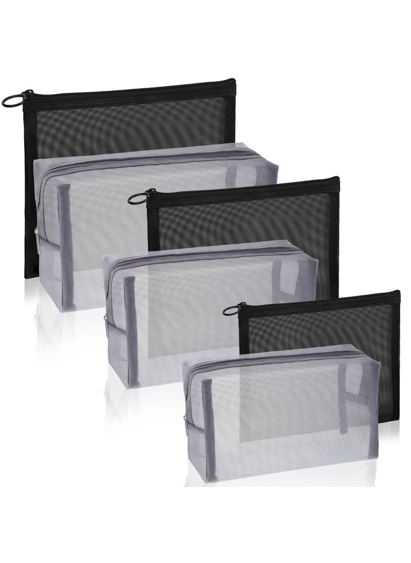 6 Pieces Mesh Makeup Bags Mesh Cosmetic Bag Portable Travel Organizing Zipper Pouch Toiletries Makeup Pouches for Home Office Travel Accessories (Chic Colors)