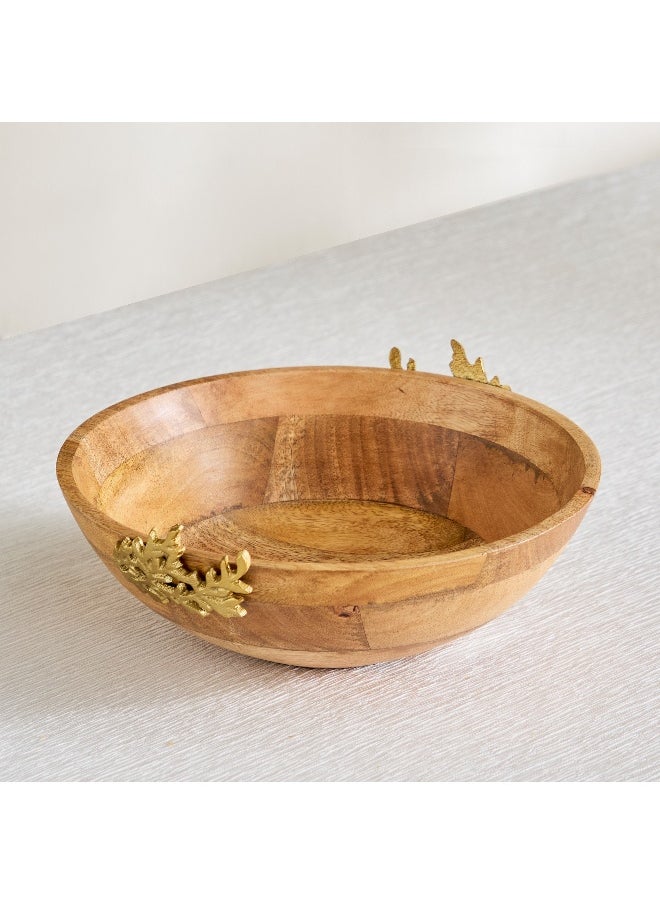 Nordic Wooden Bowl with Fern Leaf - 30x30x12 cm