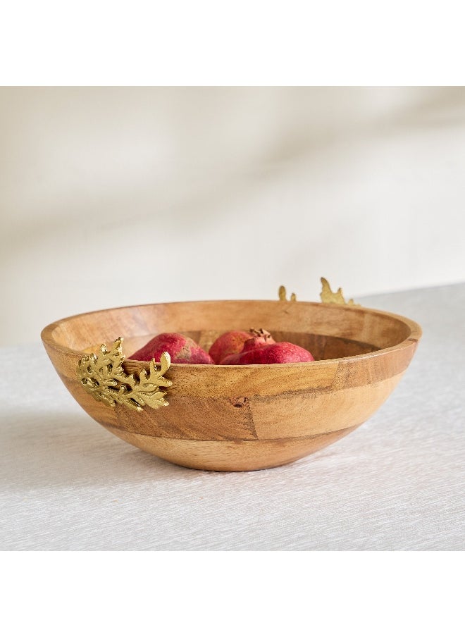 Nordic Wooden Bowl with Fern Leaf - 30x30x12 cm