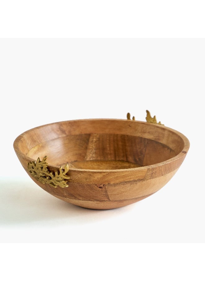 Nordic Wooden Bowl with Fern Leaf - 30x30x12 cm