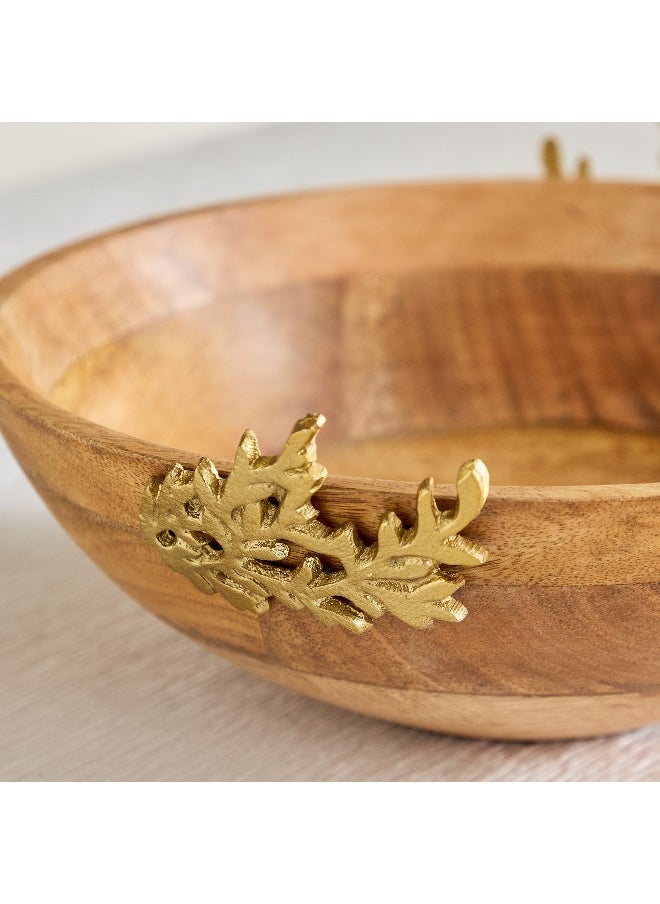 Nordic Wooden Bowl with Fern Leaf - 30x30x12 cm