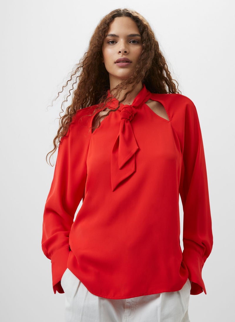 Cutout Tie Neck Detail Blouse