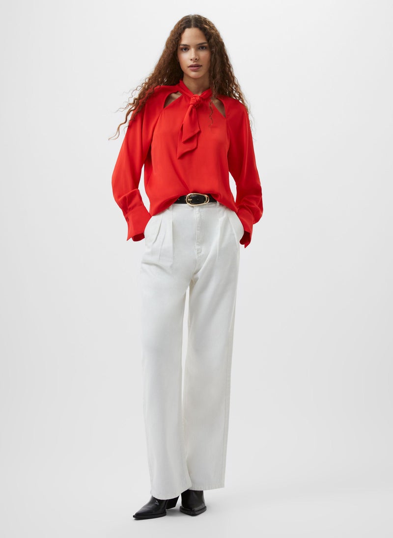Cutout Tie Neck Detail Blouse