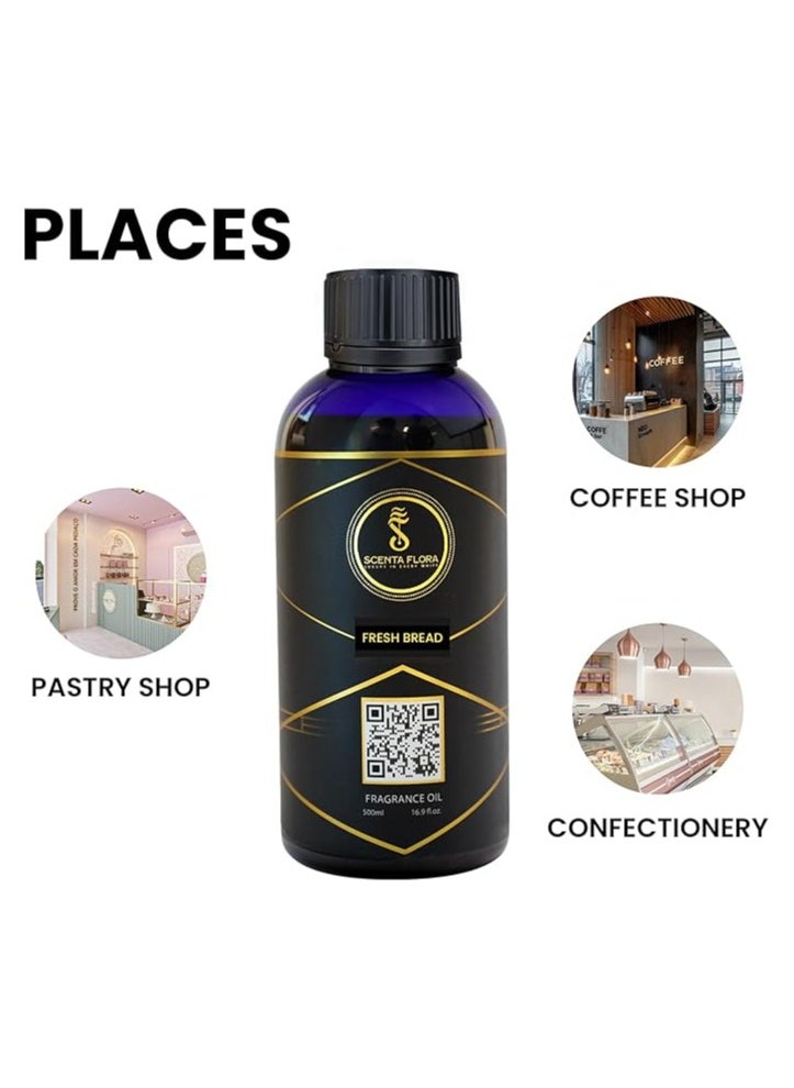 Fresh Bread Fragrance Oil for Scent Diffusers Aromatherapy 500ml | IFRA Certified | A Blend of Buttermilk, Baked Bread, and Coffee | Ideal for Coffee Shop, Pastry Shop, and Confectionery