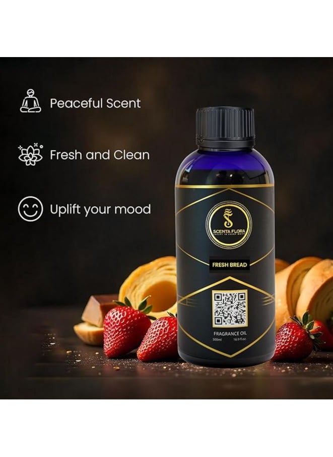 Fresh Bread Fragrance Oil for Scent Diffusers Aromatherapy 500ml | IFRA Certified | A Blend of Buttermilk, Baked Bread, and Coffee | Ideal for Coffee Shop, Pastry Shop, and Confectionery