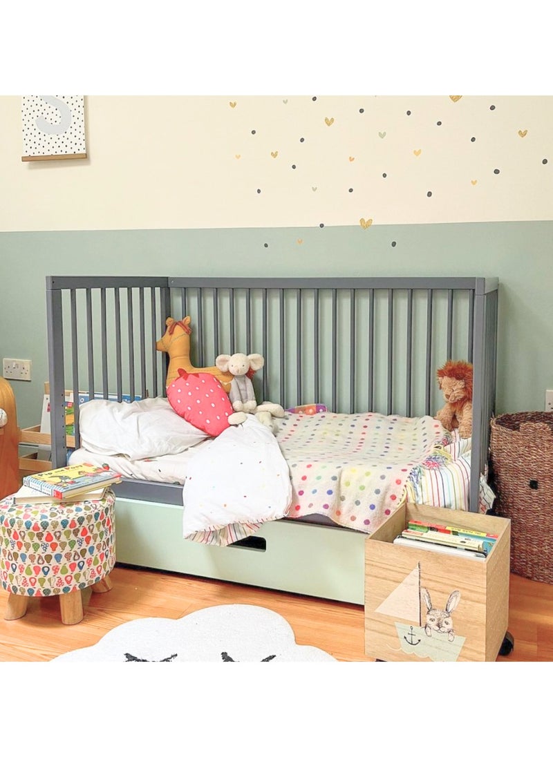 Mokee 2 in 1 Scandinavian Convertible Mini Cot Bed 120x60cm - Stone Blue