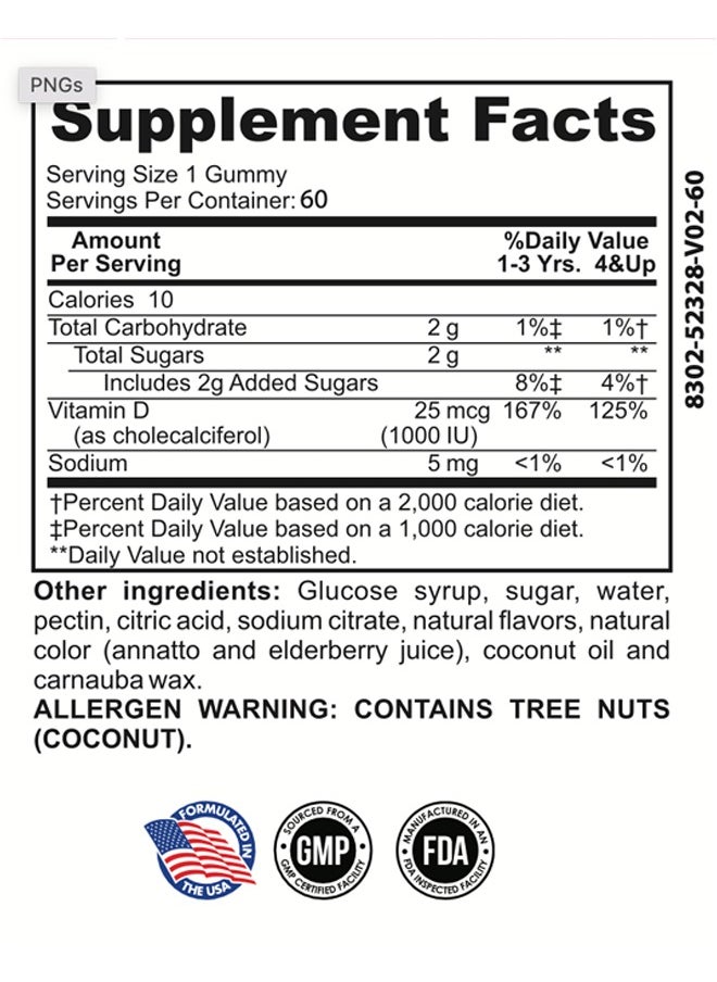 Healthy Gummies Vitamin D-3 Peach Mango And Strawberry Flavored 60 Gummies