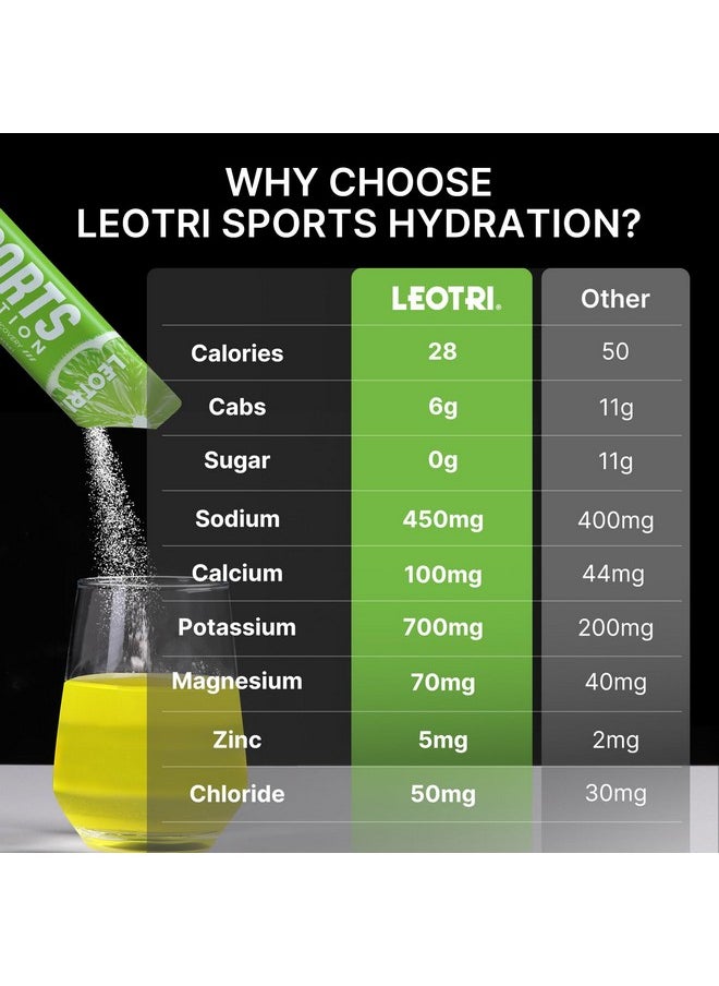 Leotri Electrolyte Powder Packets - Sport Hydration Drink Mix Supplement, Keto Friendly With 6 Key Electrolytes, Rich In Vitamin B And C, 1000Mg Bcaa - No Sugar, 16 Sticks, Lime & Orange Flavor