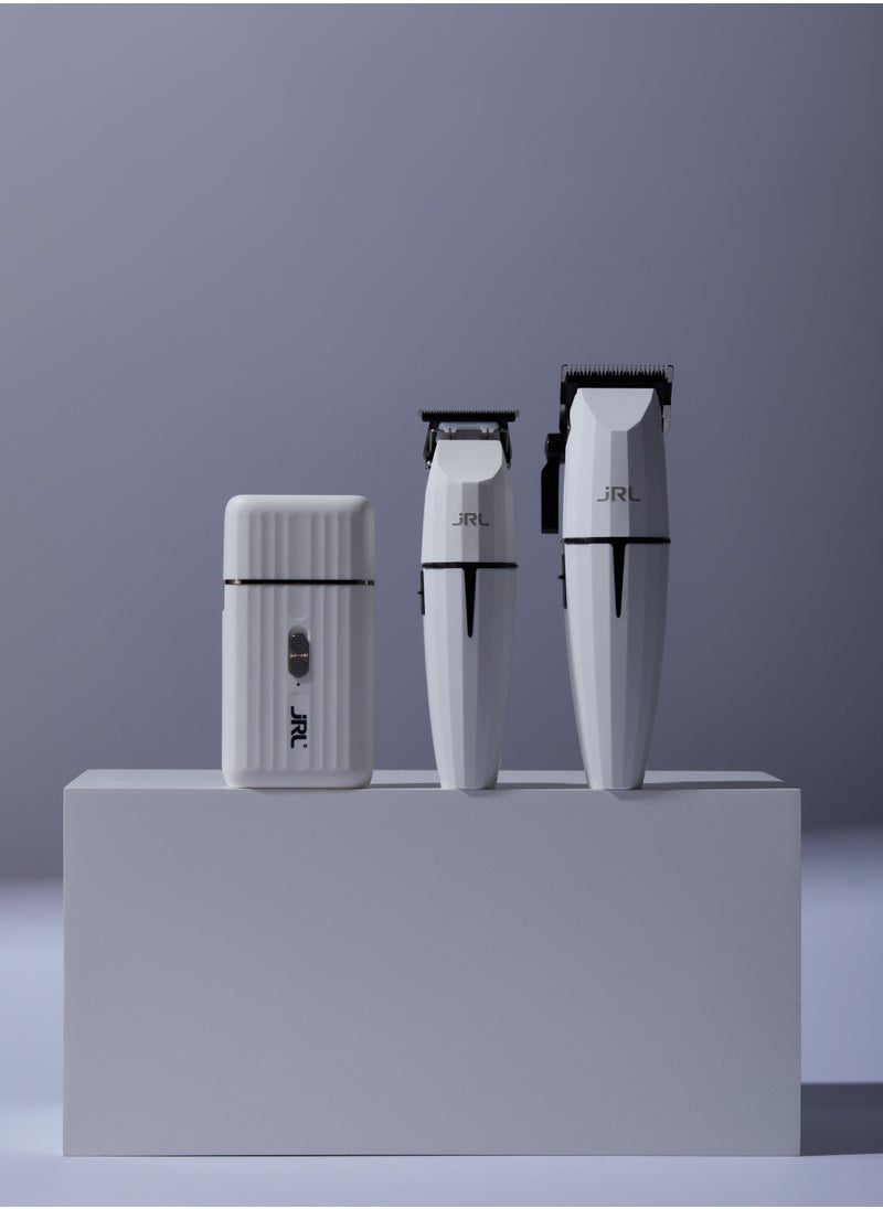 JRL Ghost Collection #2 | SH2301, 2020C-B, 2020T-B | Professional Clipper, Trimmer & Shaver Combo Kit | Cordless, Ultra-Quiet, Fade Blade Technology, Long Battery Life | Barber & Salon-Grade Grooming Set | White