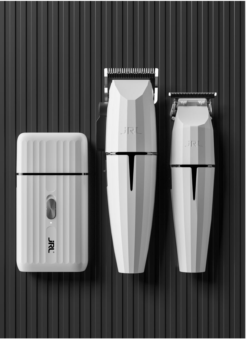 JRL Ghost Collection #2 | SH2301, 2020C-B, 2020T-B | Professional Clipper, Trimmer & Shaver Combo Kit | Cordless, Ultra-Quiet, Fade Blade Technology, Long Battery Life | Barber & Salon-Grade Grooming Set | White