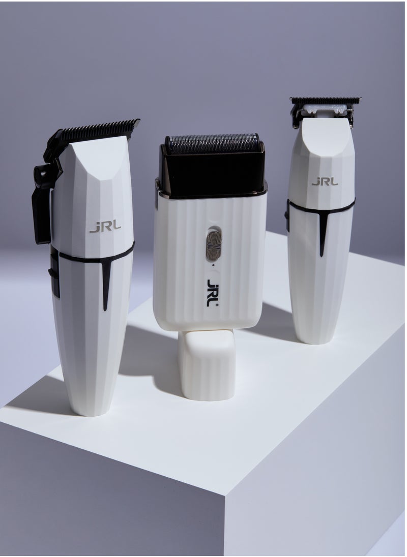 JRL Ghost Collection #2 | SH2301, 2020C-B, 2020T-B | Professional Clipper, Trimmer & Shaver Combo Kit | Cordless, Ultra-Quiet, Fade Blade Technology, Long Battery Life | Barber & Salon-Grade Grooming Set | White