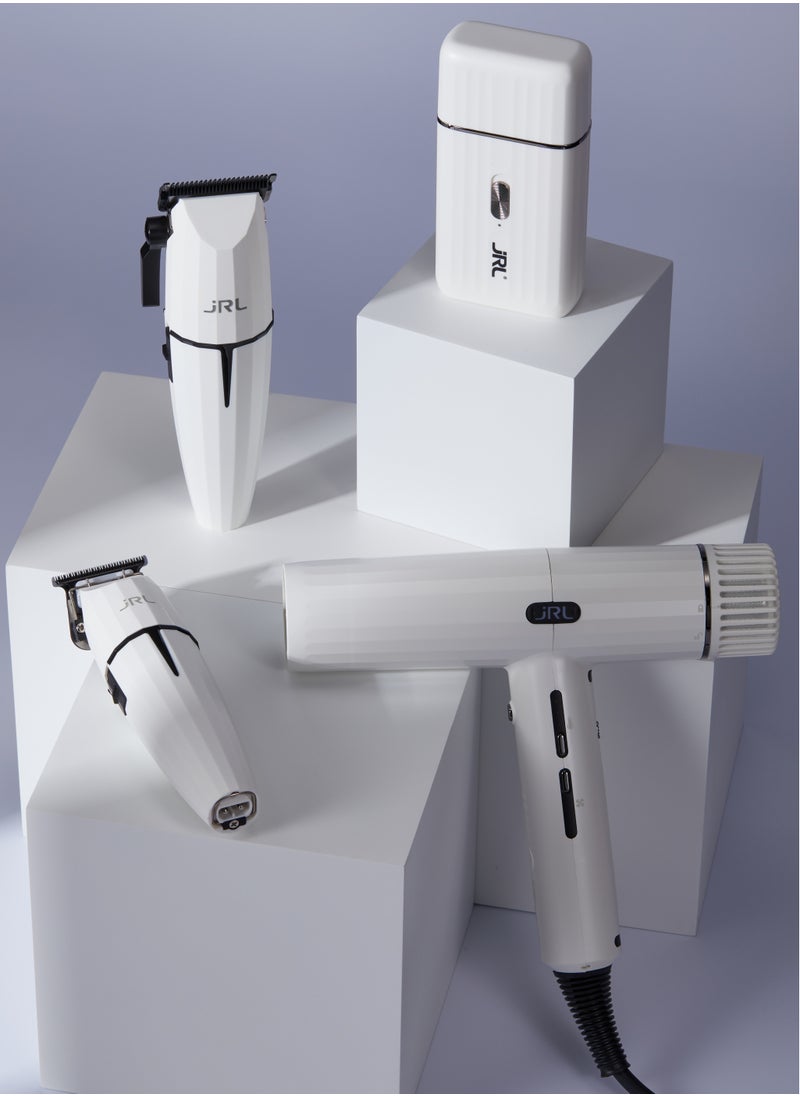 JRL Ghost Kit 3 | SH2301, 2020C-B, 2020T-B, 2020H | Ultimate Barber Clipper, Trimmer, Shaver & Hair Dryer Set | Cordless, Ultra-Quiet, Fade Blade Technology, Fast-Dry Ionic Hair Dryer | Salon & Grooming Kit | White