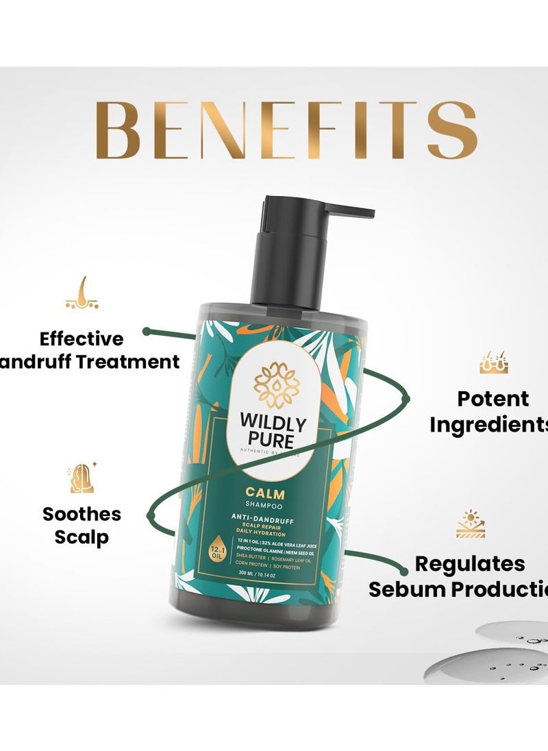 Natural Anti Dandruff Shampoo|Nasturtium, Piroctone Olamine, Niacinamide & Biotin| 72% Less In Dandruff In 3 Wash| Regulates Sebum, Chemical Free| 300Ml