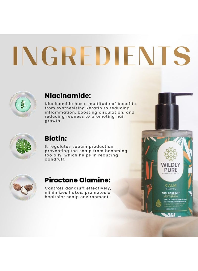 Natural Anti Dandruff Shampoo|Nasturtium, Piroctone Olamine, Niacinamide & Biotin| 72% Less In Dandruff In 3 Wash| Regulates Sebum, Chemical Free| 300Ml