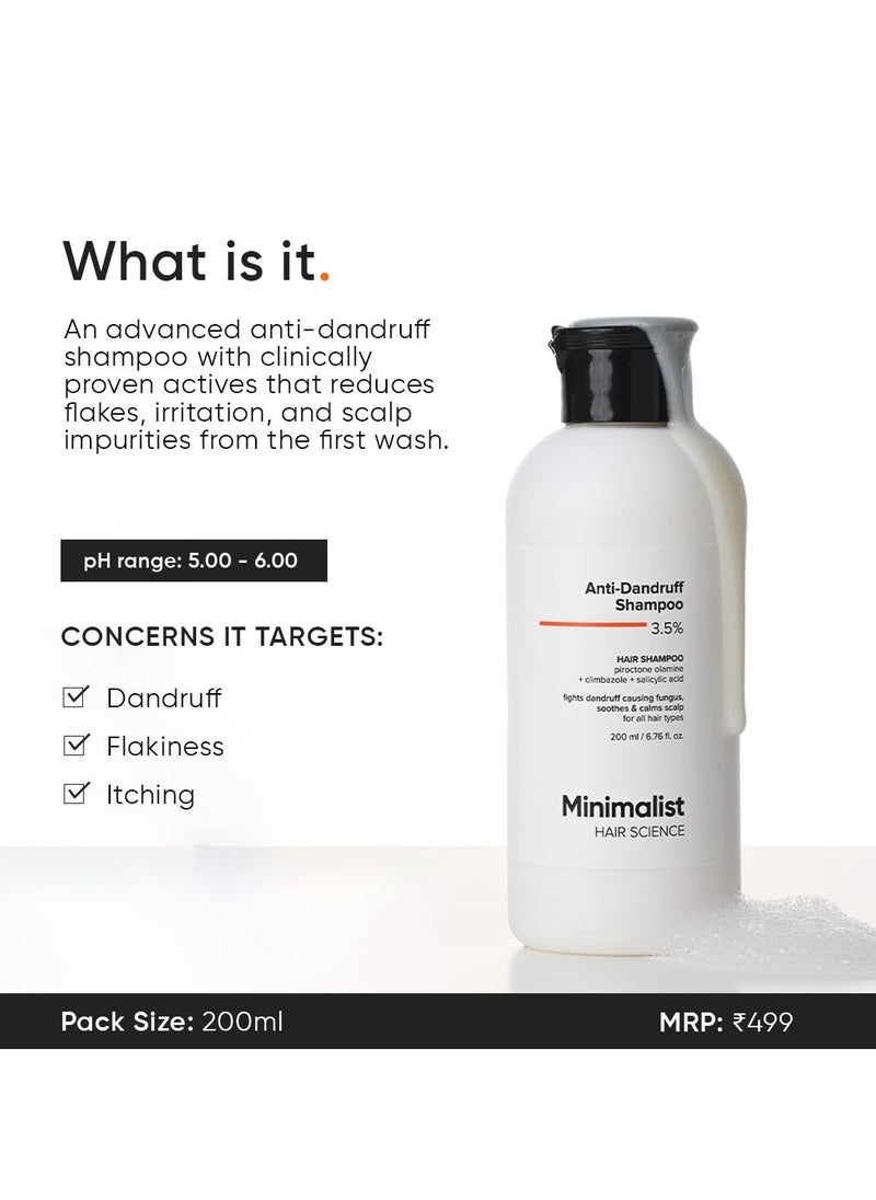 Anti-Dandruff Shampoo | With Salicylic Acid, Climbazole & Piroctone Olamine | Remove Flakes, Soothes Itchy Scalp & Reduces Dandruff | Sulphate-Free | Fragrance-Free| 200 ml