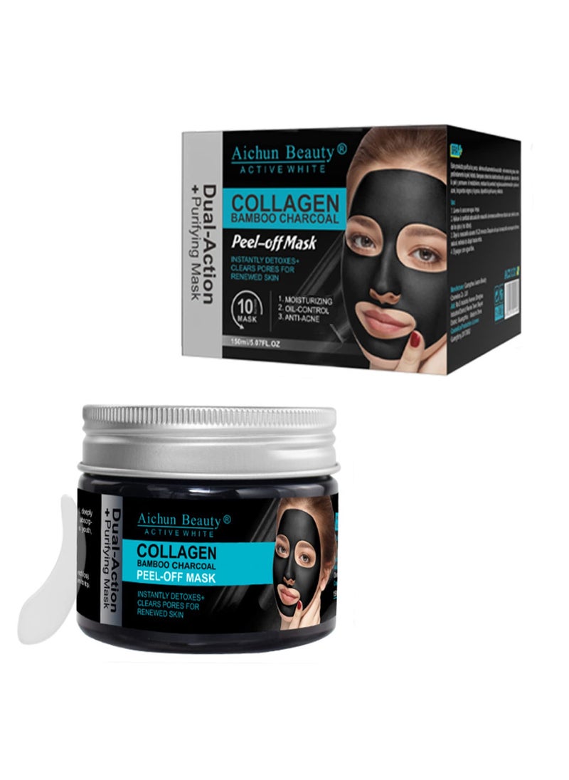 AICHUN BEAUTY Collagen Bamboo Charcoal Vegan Peel-Off Face Mask Instantly Detoxes Clears Pores Moisturizing Oil Control Anti-Acne Facial Mask 150ml/5.07fl.oz